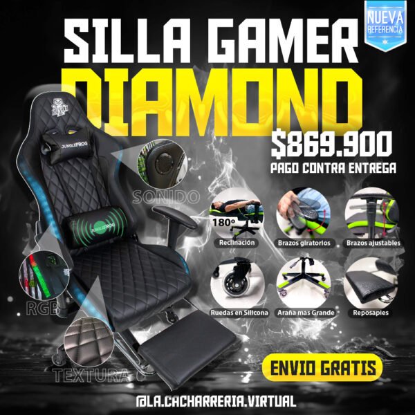 Silla Gamer Negra JUNGLEFROG Diamond Pro 180°